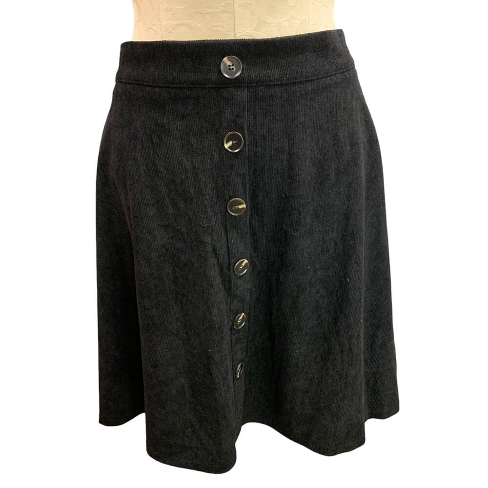3XL Black‎ Corduroy A-Line Skirt Side Zip Partial Elastic Waist
